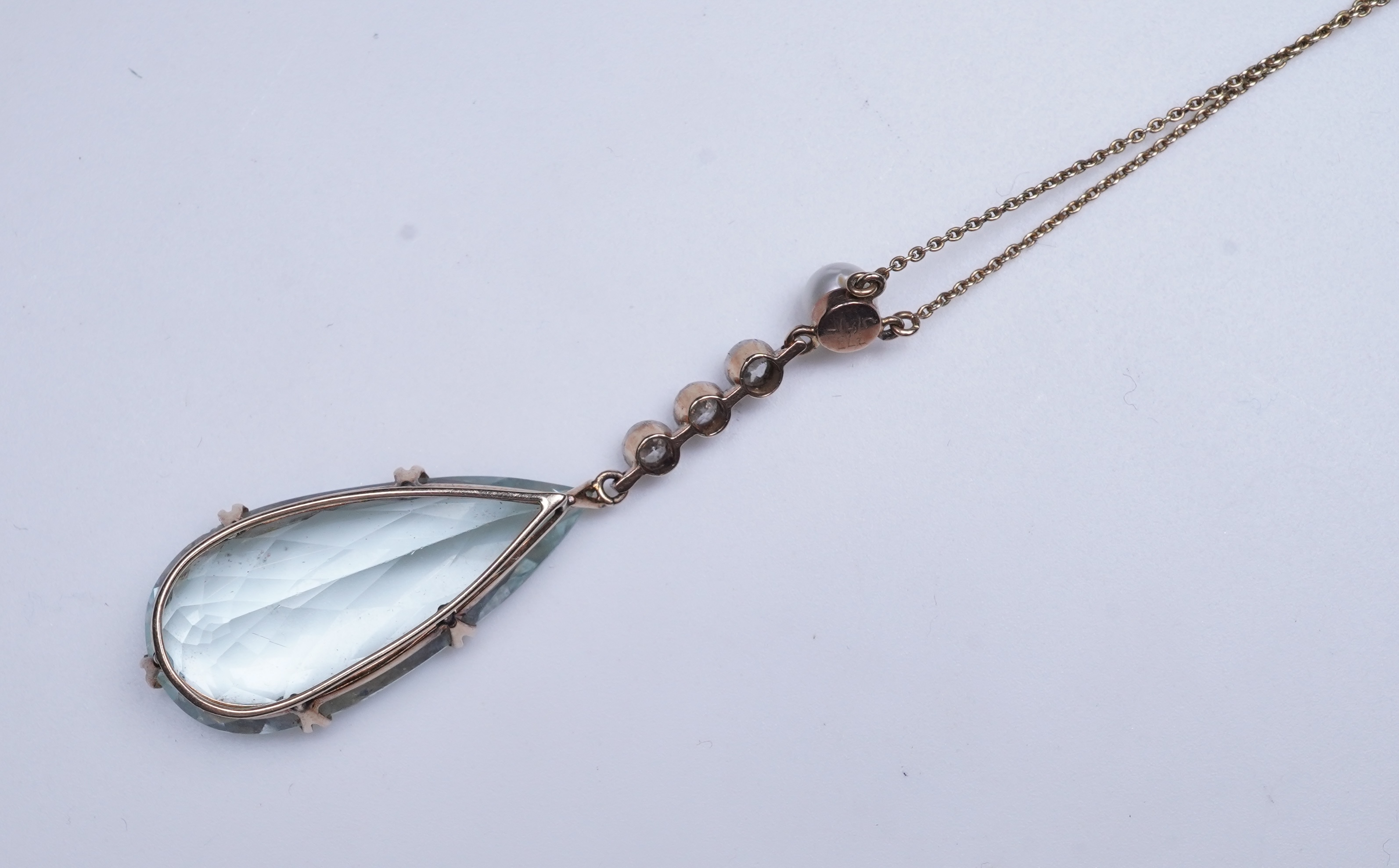 An Edwardian aquamarine, pearl and diamond pendant, early 20th century